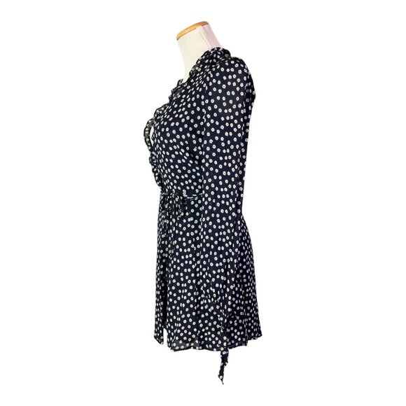 Reformation Size XS Daisy Print Wrap Mini Dress Sash Tie Navy Blue White - Picture 4 of 14